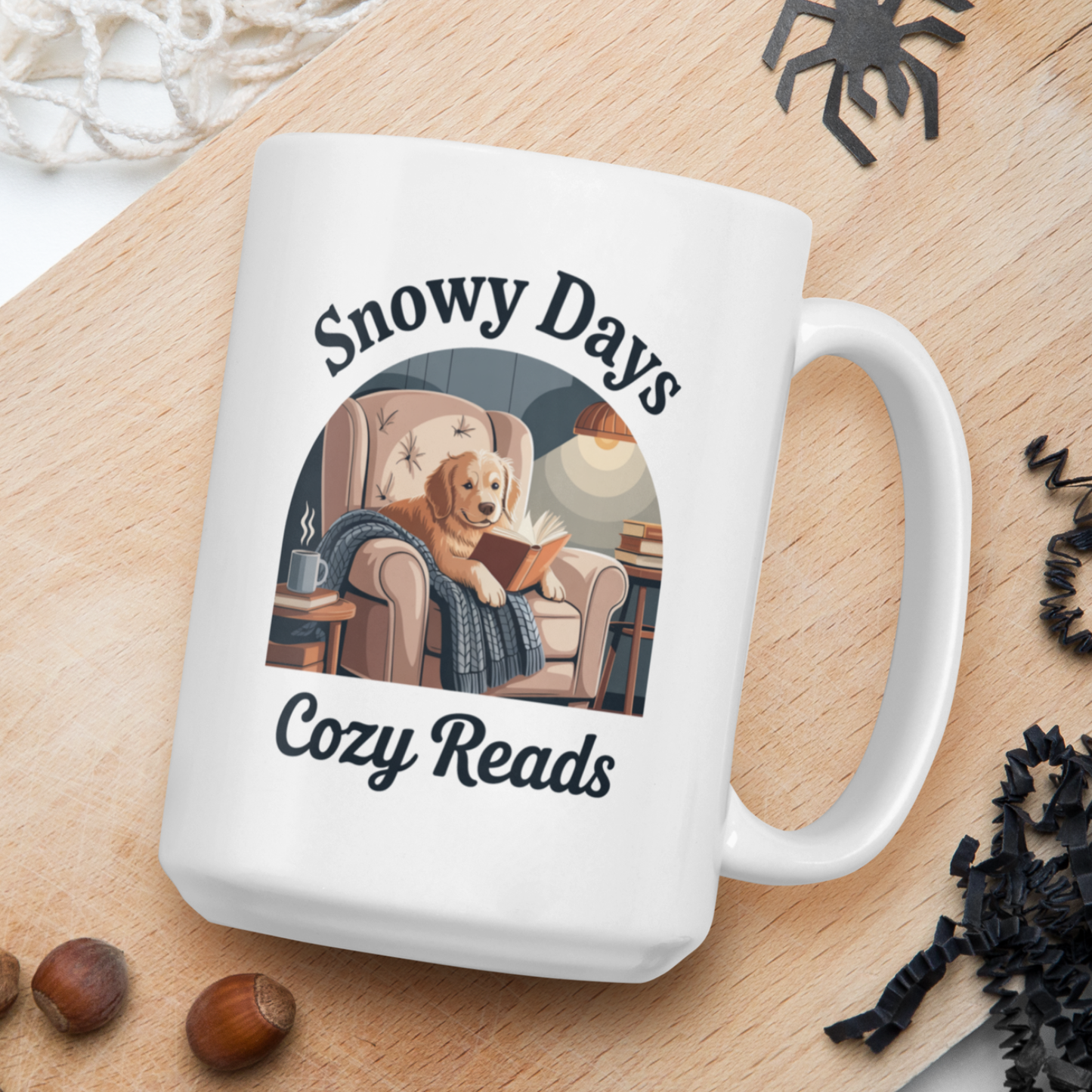 Snowy days, cozy reads mug