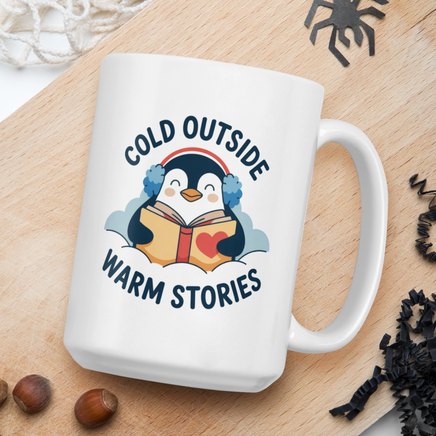 Cold outside, warm stories mug