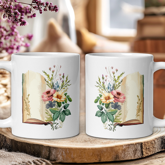 Cottage core Bookish flower mug