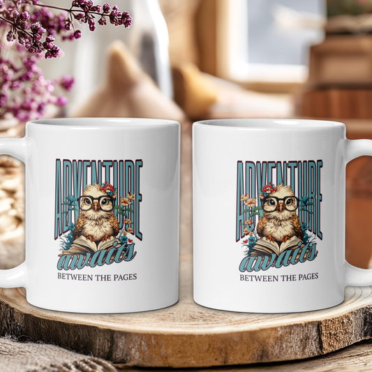 Funny "Adventure awaits between the pages" mug