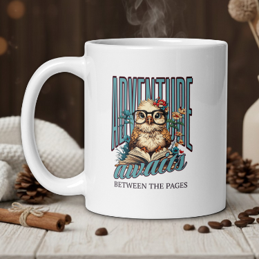 Funny "Adventure awaits between the pages" mug