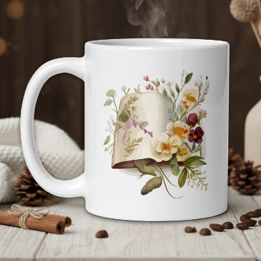 Cottage core Bookish flower mug