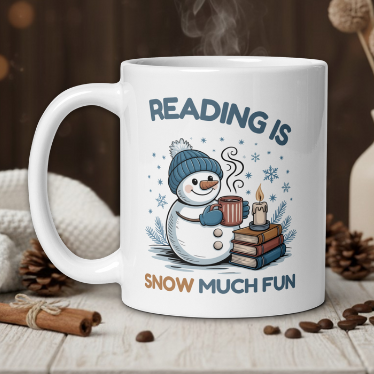 Kawaii "Reading is SNOW much fun" mug