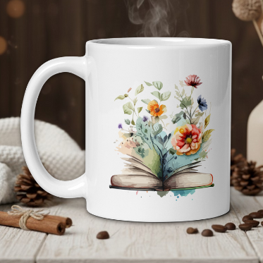 Cottage core Bookish flower mug