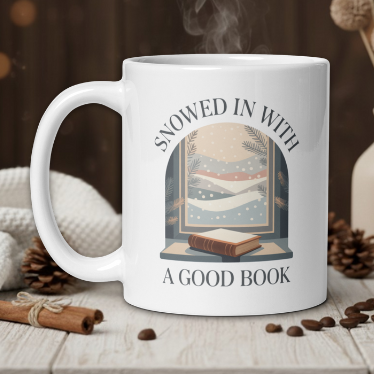 Snowed in with a good book mug