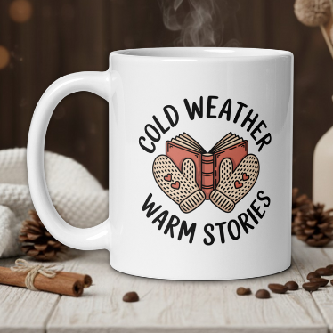 Cold weather, warm stories red book mug