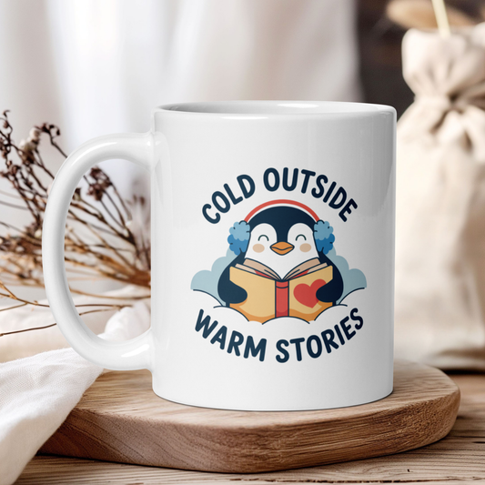 Cold outside, warm stories mug