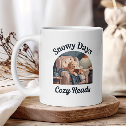 Snowy days, cozy reads mug