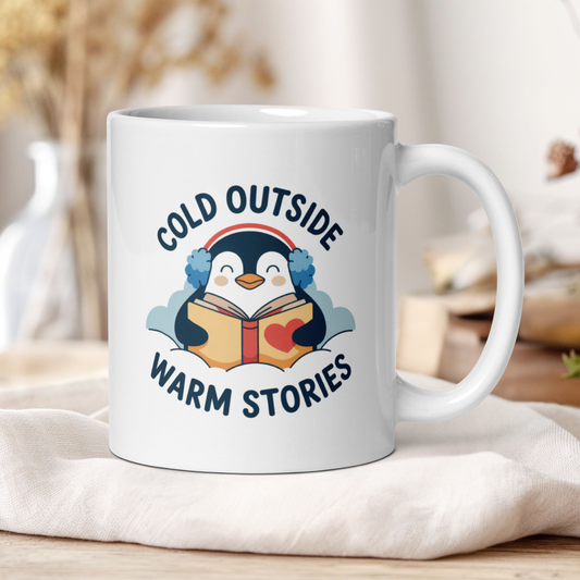 Cold outside, warm stories mug