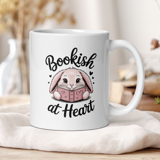 Bookish at heart bunny mug