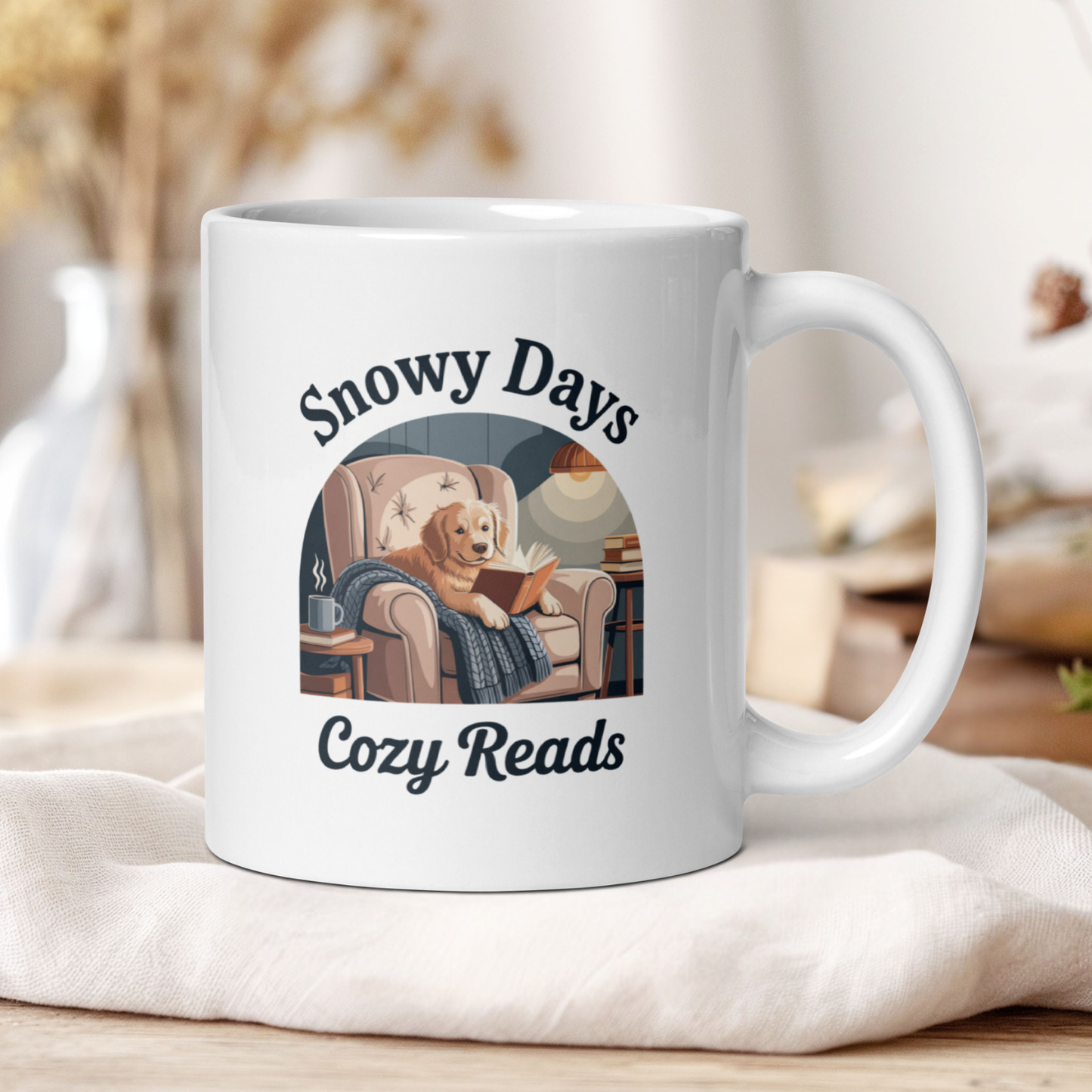 Snowy days, cozy reads mug