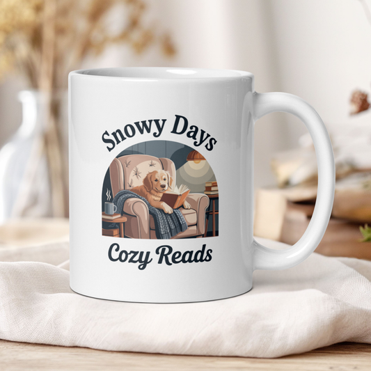 Snowy days, cozy reads mug