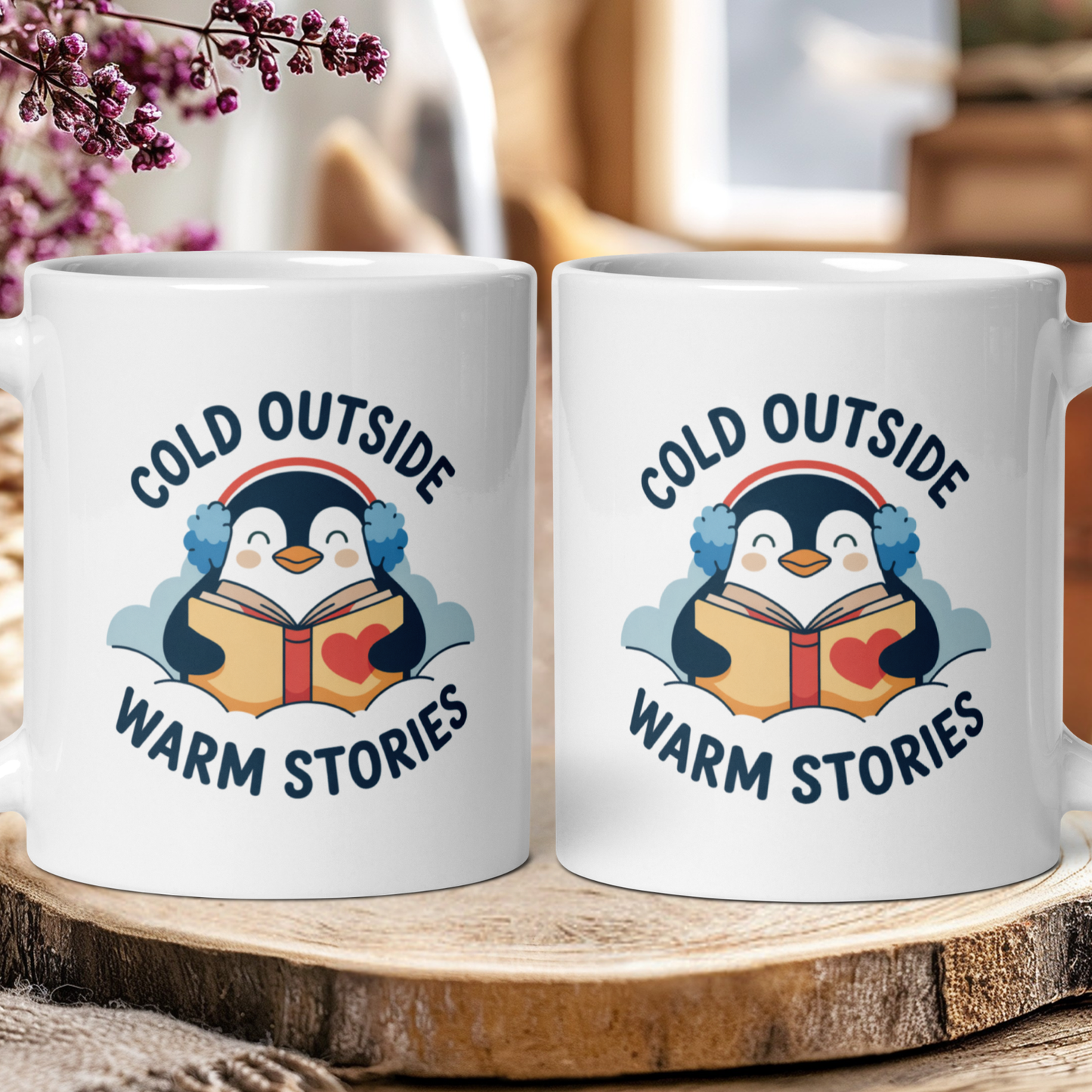 Cold outside, warm stories mug