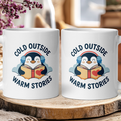 Cold outside, warm stories mug