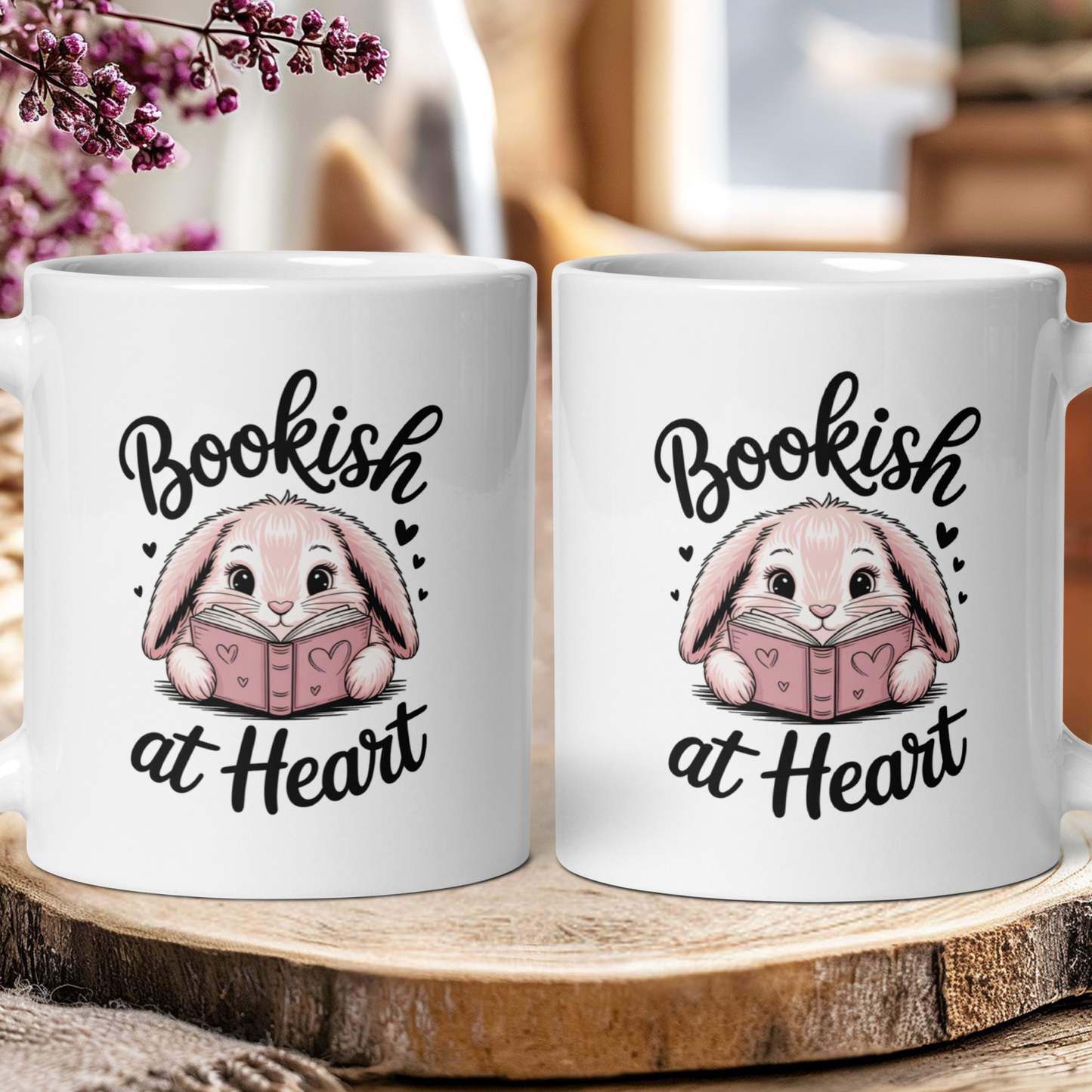 Bookish at heart bunny mug