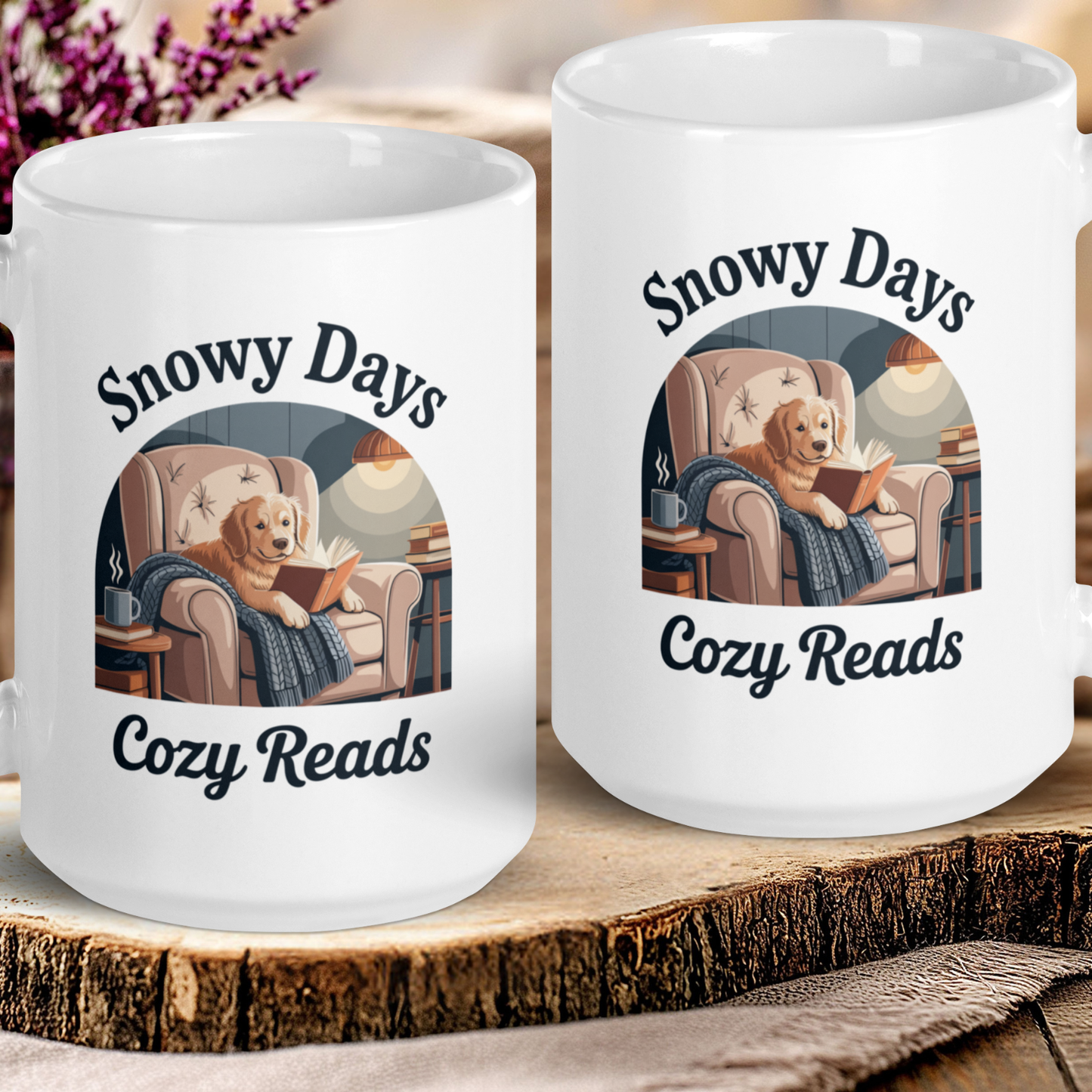 Snowy days, cozy reads mug