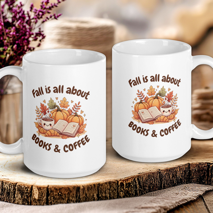 "Fall is all about books & Coffee" Kawaii style