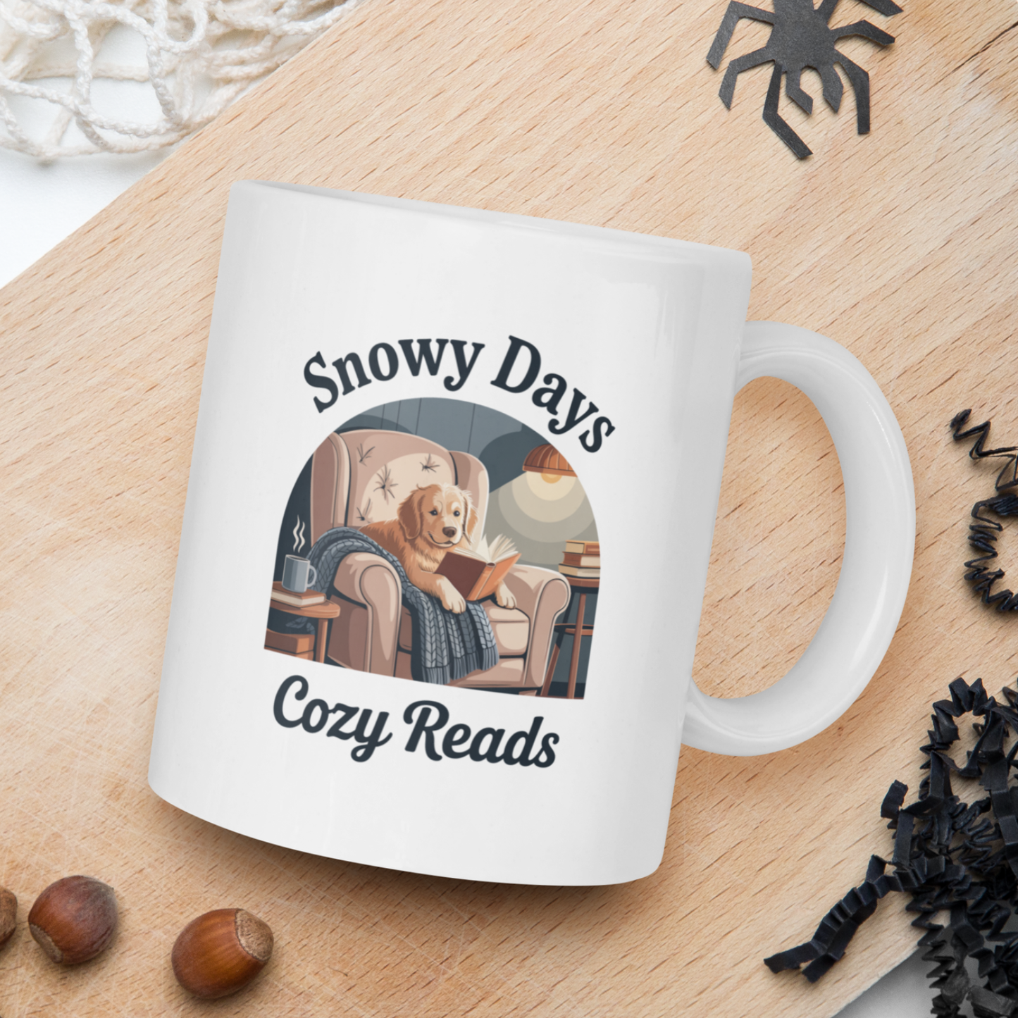 Snowy days, cozy reads mug