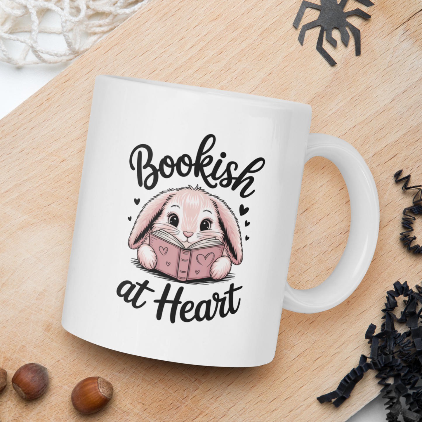 Bookish at heart bunny mug