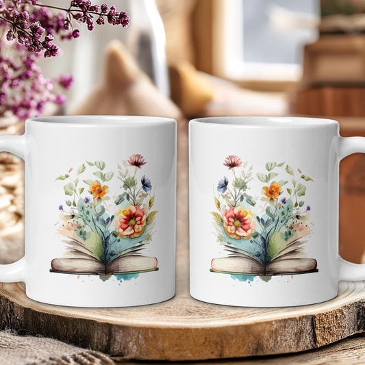 Cottage core Bookish flower mug