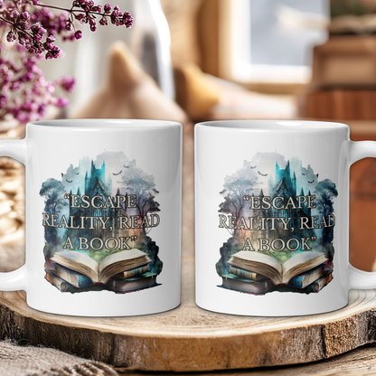 Dark Academia "Escape reality, read a book" mug